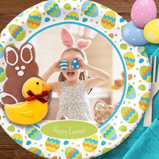 Niedlich Happy Easter Pattern mit Foto Party Pappteller