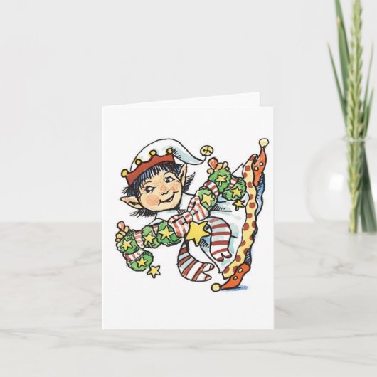 Niedlich Happy Elf Dancing, Retro Weihnachten Cart (Vorderseite)