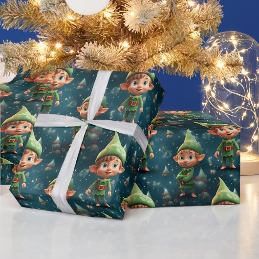 Niedlich Happy Elf Weihnachtsmuster Geschenkpapier (Feiertage)