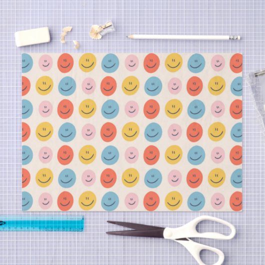 Niedlich Happy Face Blobs Spotty Fun Pattern Seidenpapier (Handwerk)