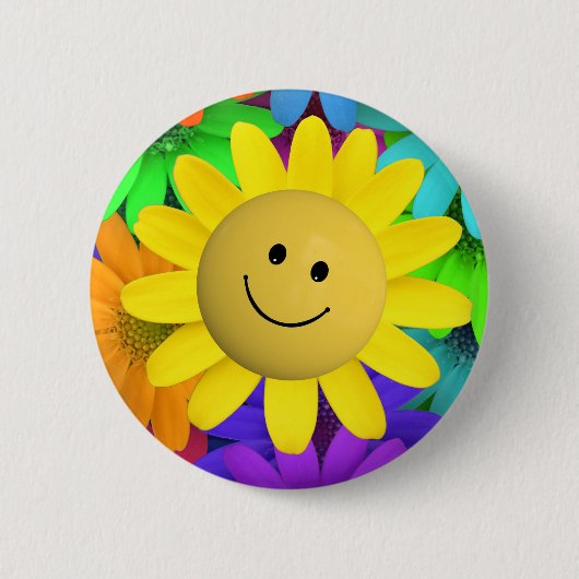 Niedlich Happy Face Blume Button (Vorderseite)