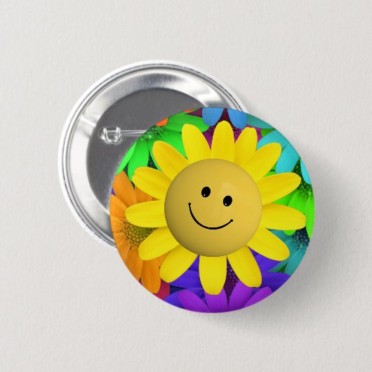 Niedlich Happy Face Blume Button (Vorne & Hinten)