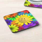 Niedlich Happy Face Blume Getränkeuntersetzer (Linke Seite)