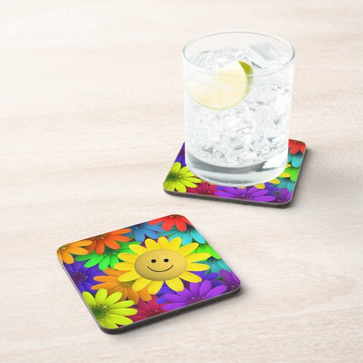 Niedlich Happy Face Blume Getränkeuntersetzer (Rechte Seite)