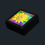 Niedlich Happy Face Blume Schmuckschachtel<br><div class="desc">Eine hübsche und niedliche Blume mit Happy-Gesicht,  die sich auf einem Bett mit hellen neonfarbenen Blume ruht. Farbenfroh und fröhlich.</div>