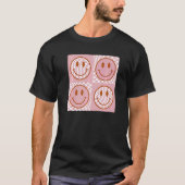Niedlich Happy Face Checkered Pattern Pink Smile F T-Shirt (Vorderseite)