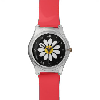 Niedlich Happy Face Girly White Daisy Blume auf Bl Uhr