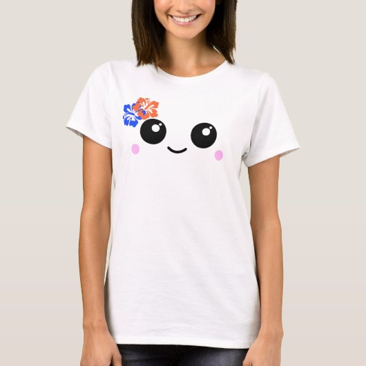 Niedlich Happy Face mit Hibiskus Blume T - Shirt (Vorderseite)