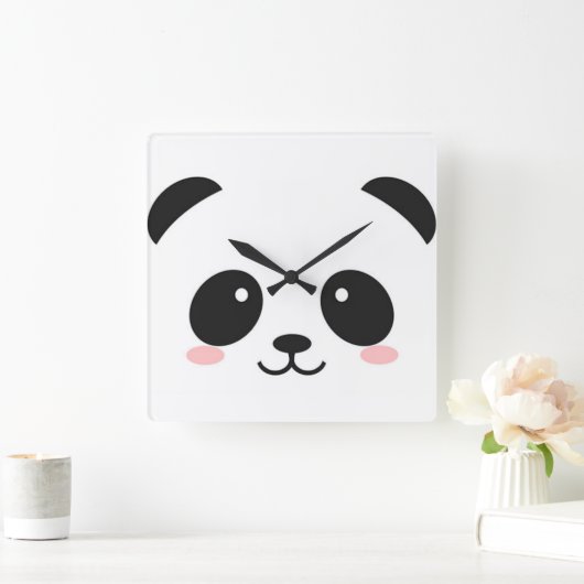 Niedlich Happy Face Panda Quadratische Wanduhr (Zuhause)
