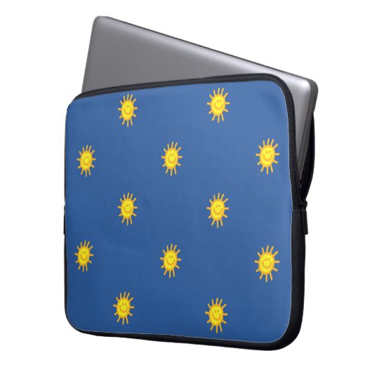 Niedlich Happy Face Sunshine Sun Pattern Blau Mode Laptopschutzhülle (Vorderseite Links)