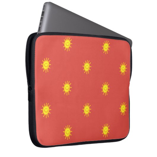 Niedlich Happy Face Sunshine Sun Pattern Red Moder Laptopschutzhülle (Vorne Rechts)