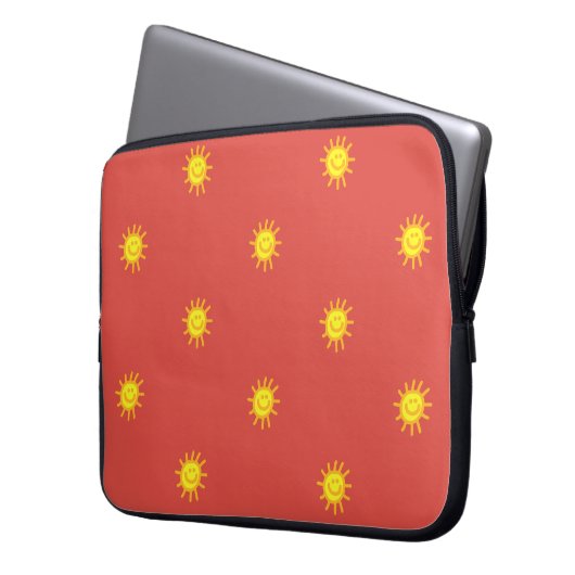 Niedlich Happy Face Sunshine Sun Pattern Red Moder Laptopschutzhülle (Vorderseite Links)