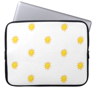 Niedlich Happy Face Sunshine Sun Pattern Weiß Gelb Laptopschutzhülle
