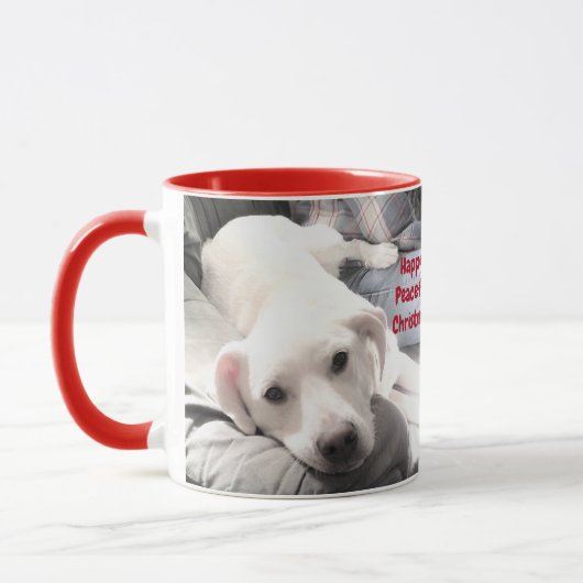 Niedlich Happy Friedlich Christmas White Puppy Dog Tasse (Links)