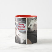 Niedlich Happy Friedlich Christmas White Puppy Dog Tasse (Zentrum)