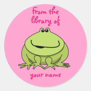 Niedlich Happy Frog Pink Personalisiert Kids Buchz Runder Aufkleber