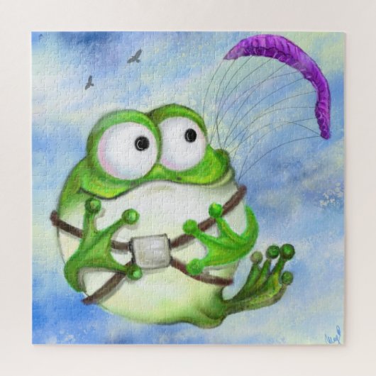 Niedlich Happy Funny Frog Paraglider - Cartoon Zei Puzzle (Vertikal)