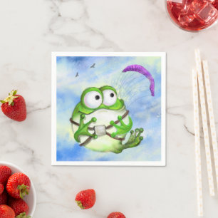 Niedlich Happy Funny Frog Paraglider - Cartoon Zei Serviette