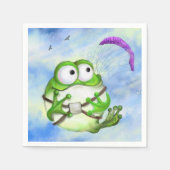 Niedlich Happy Funny Frog Paraglider - Cartoon Zei Serviette (Vorderseite)