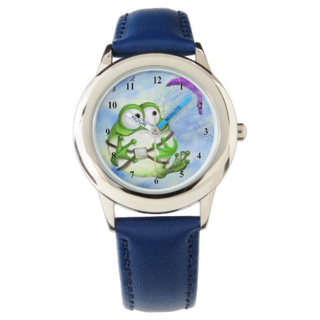 Niedlich Happy Funny Frog Paraglider Watch Armbanduhr (Vorderseite)