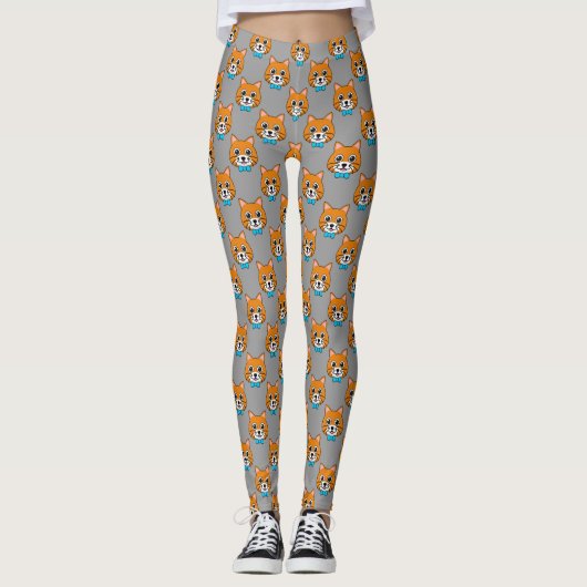 Niedlich Happy Ginger Cat mit Papillon Leggings (Vorderseite)