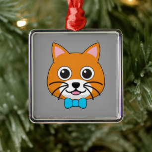 Niedlich Happy Ginger Cat mit Papillon Ornament Aus Metall