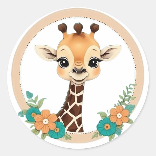 Niedlich Happy Giraffe mit Blume Aufkleber (Vorderseite)