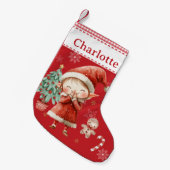 Niedlich Happy Girl Elf Red Gingham Kleiner Weihnachtsstrumpf (Vorderansicht (hängend))