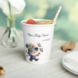 Niedlich Happy Gnome mit Butterfly Baby Dusche Pappbecher