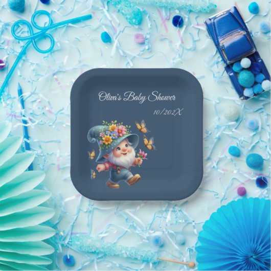 Niedlich Happy Gnome mit Butterfly Baby Dusche Pappteller (Party)