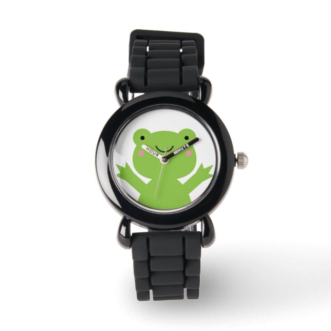 Niedlich Happy Green Frog Wrist Watch Armbanduhr (Vorderseite)
