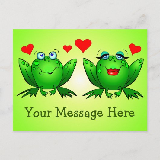 Niedlich Happy Green Frogs w Herz Custom Message Postkarte (Vorderseite)