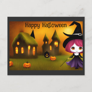 Niedlich Happy Halloween Anime Hexenkürbis Postkarte