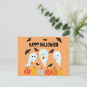 Niedlich Happy Halloween Ghost Bat Pumpkin Postkarte (Stehend Vorderseite)