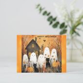 Niedlich Happy Halloween Ghost Black Cat Pumpkin Postkarte (Stehend Vorderseite)