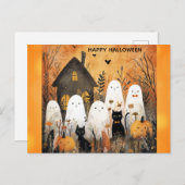 Niedlich Happy Halloween Ghost Black Cat Pumpkin Postkarte (Vorne/Hinten)