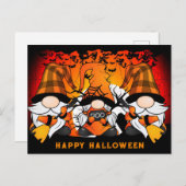 Niedlich Happy Halloween Gnome Orange Kariert Postkarte (Vorne/Hinten)
