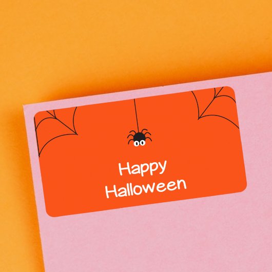 Niedlich Happy Halloween Hanging Spider mit Web Adressaufkleber