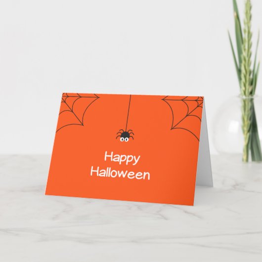 Niedlich Happy Halloween Hanging Spider mit Web Karte (Vorderseite)