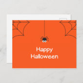 Niedlich Happy Halloween Hanging Spider mit Web Postkarte (Vorne/Hinten)