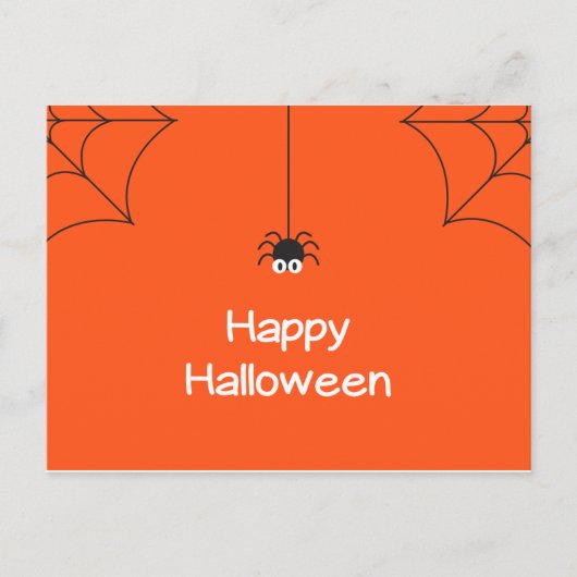 Niedlich Happy Halloween Hanging Spider mit Web Postkarte (Vorderseite)