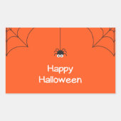 Niedlich Happy Halloween Hanging Spider mit Web Rechteckiger Aufkleber (Vorderseite)