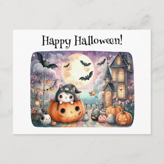Niedlich Happy Halloween Kawaii Postkarte (Vorderseite)