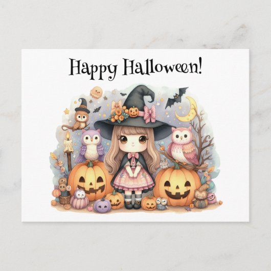 Niedlich Happy Halloween Kawaii Postkarte (Vorderseite)
