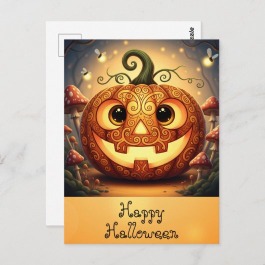 Niedlich Happy Halloween Oktober Orange Pumpkin Postkarte (Vorne/Hinten)