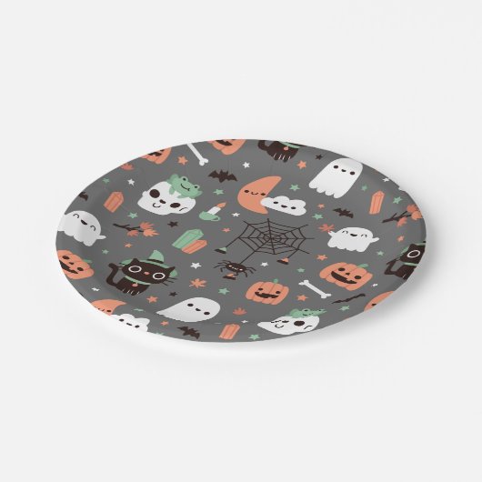 Niedlich Happy Halloween Pattern Party Supplies Pappteller (Schrägansicht)
