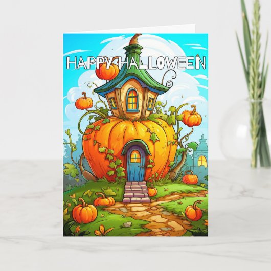 Niedlich Happy Halloween Pumpkin House Karte (Vorderseite)
