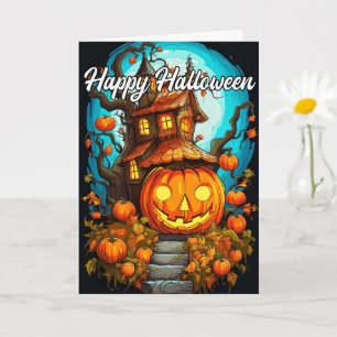 Niedlich Happy Halloween Pumpkin & Spuk House Karte