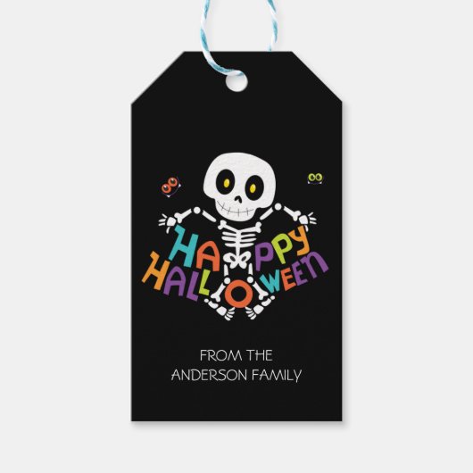 Niedlich Happy Halloween Skeleton Personalisierter Geschenkanhänger (Vorderseite)