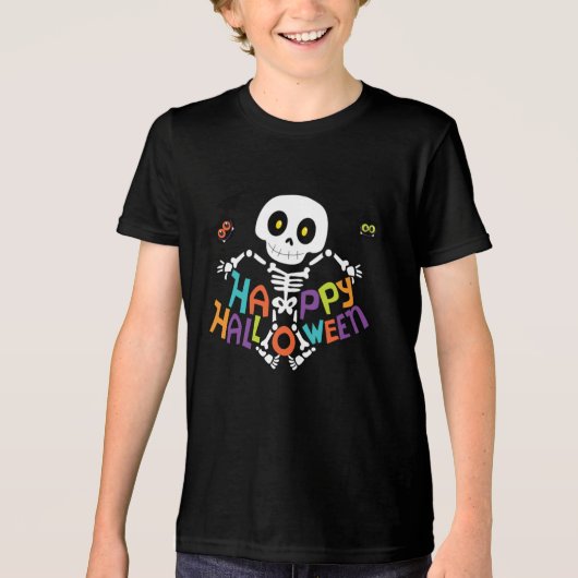 Niedlich Happy Halloween Skeleton Tri-Blend Shirt (Vorderseite)